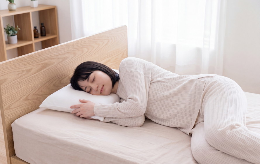 雲にのる夢枕で寝る女性